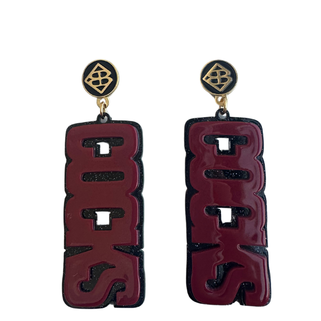 University of South Carolina Garnet & Black Glitter  COCKS Earrings