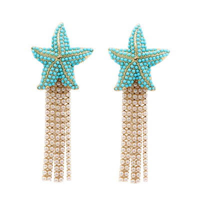 Starfish Earrings with Pearl Fringe