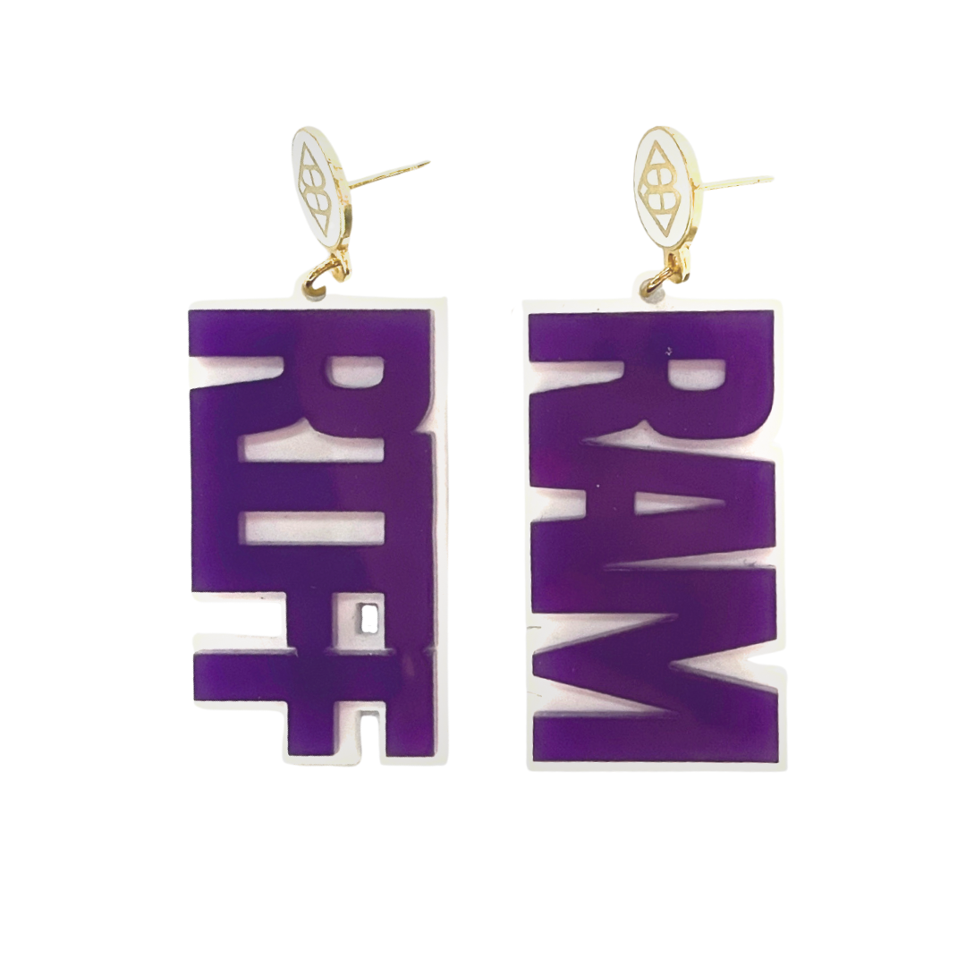 TCU Purple and White RIFF RAM Earrings – Brianna Cannon
