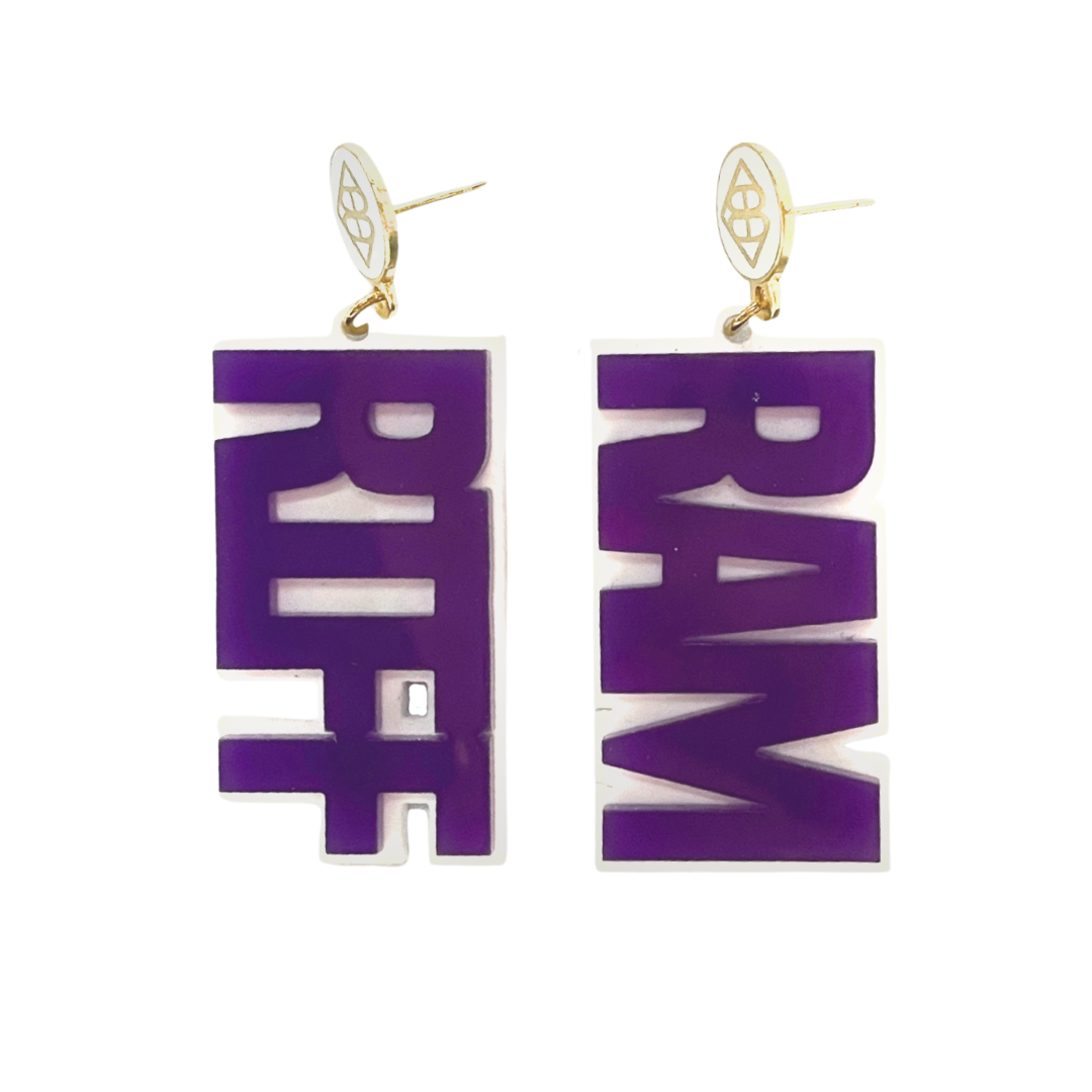 TCU Purple and White RIFF RAM Earrings