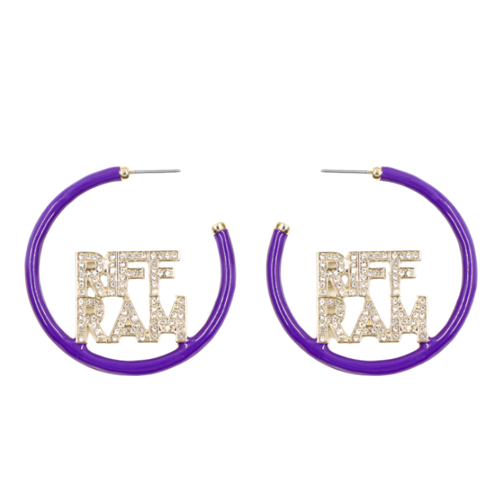TCU RIFF RAM Purple Pavé Hoop Earrings – Brianna Cannon
