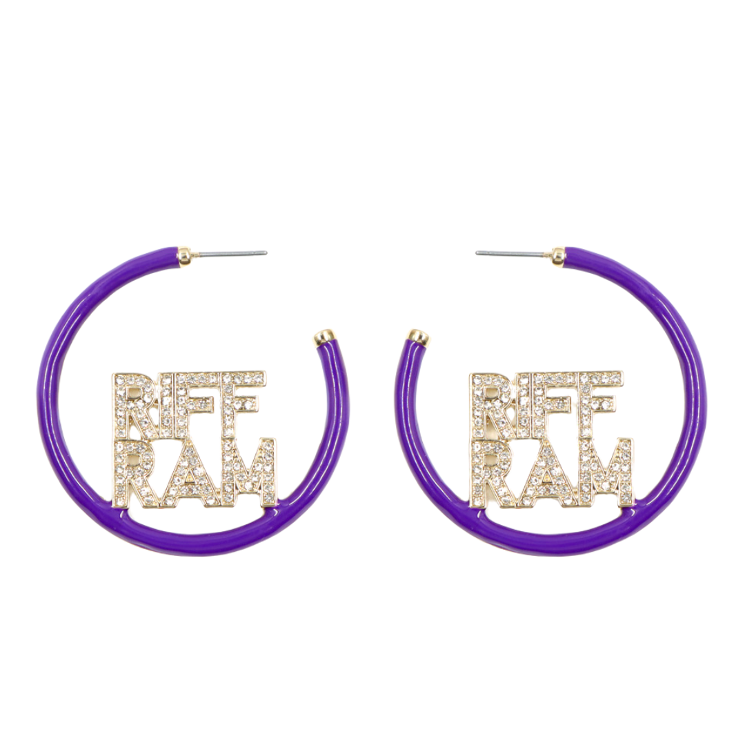 TCU RIFF RAM Purple Pavé Hoop Earrings