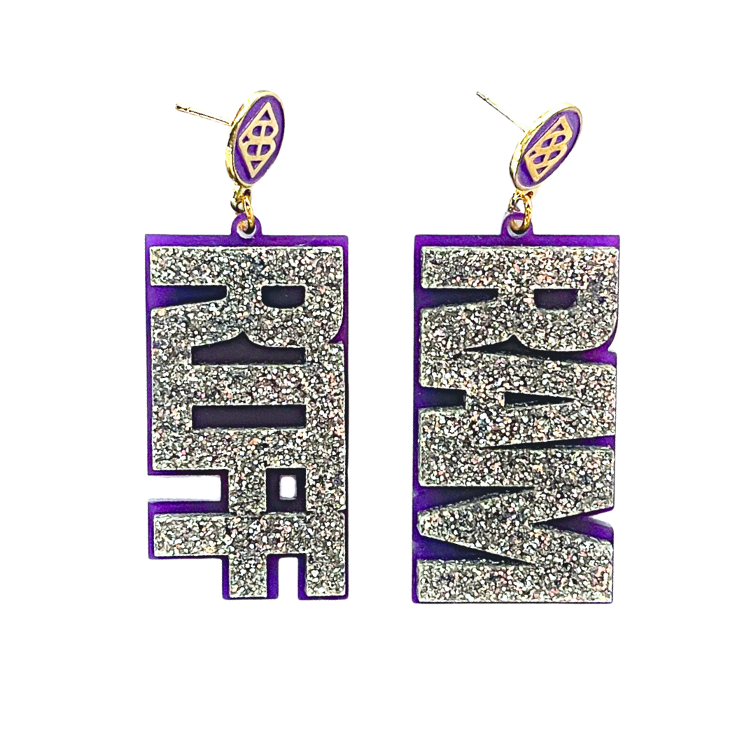 TCU Silver Glitter and Purple RIFF RAM Earrings