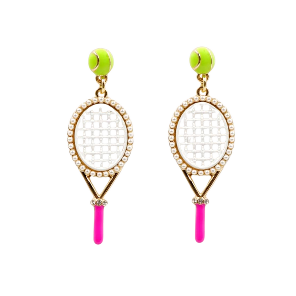 Fan Gear Tennis Racquet Earrings with Tennis Ball Top – Brianna Cannon