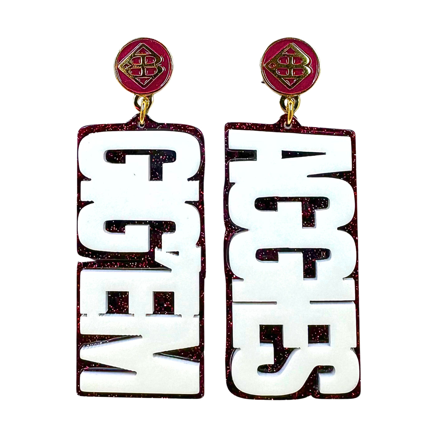 Texas A&M White and Maroon Glitter GIG'EM AGGIES Earrings