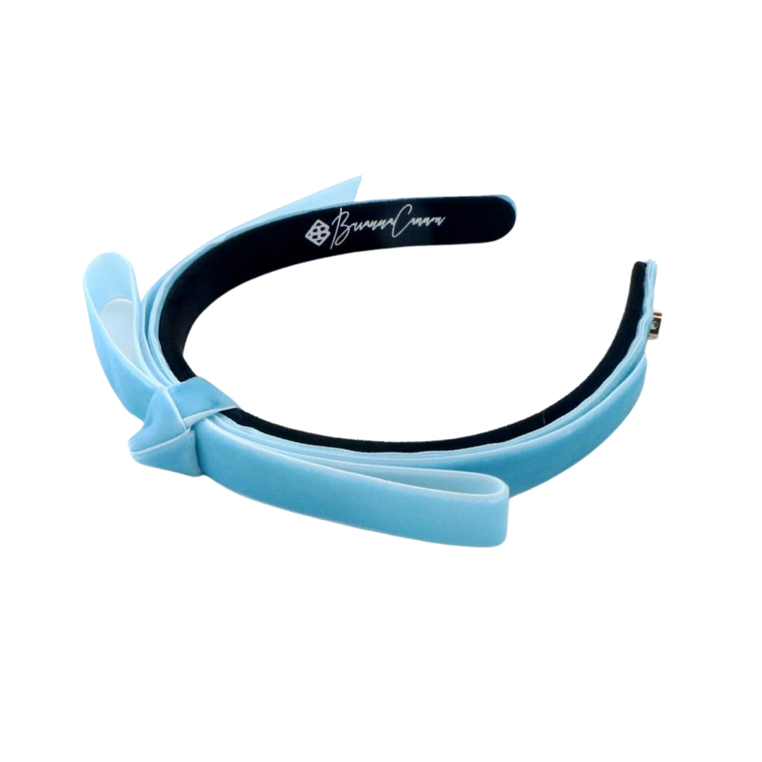 Thin Pastel Blue Velvet Ribbon Bow Headband