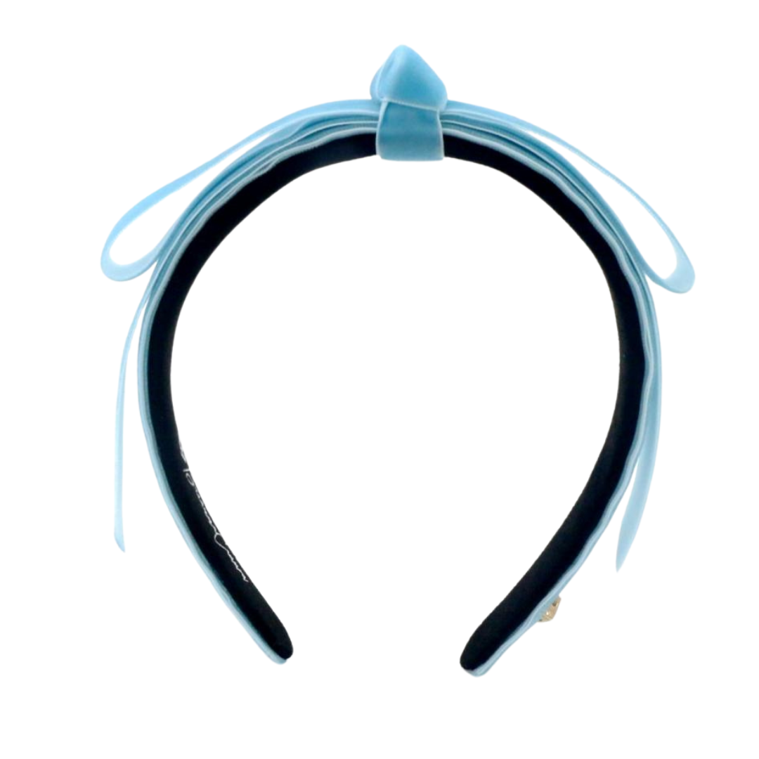 Thin Pastel Blue Velvet Ribbon Bow Headband