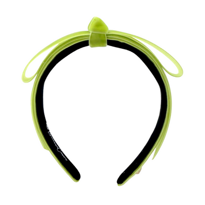 Thin Lime Velvet Ribbon Bow Headband