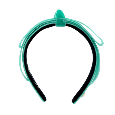 Thin Turquoise Velvet Ribbon Bow Headband
