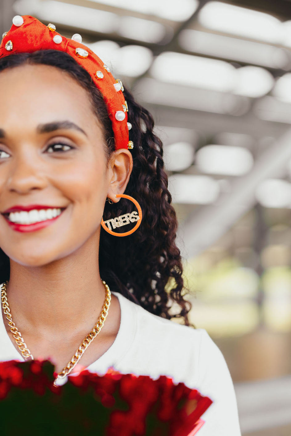 Tigers Orange Pavé Hoop Earrings