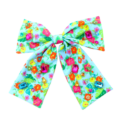 Tropics Floral Bow Barrette With Crystals