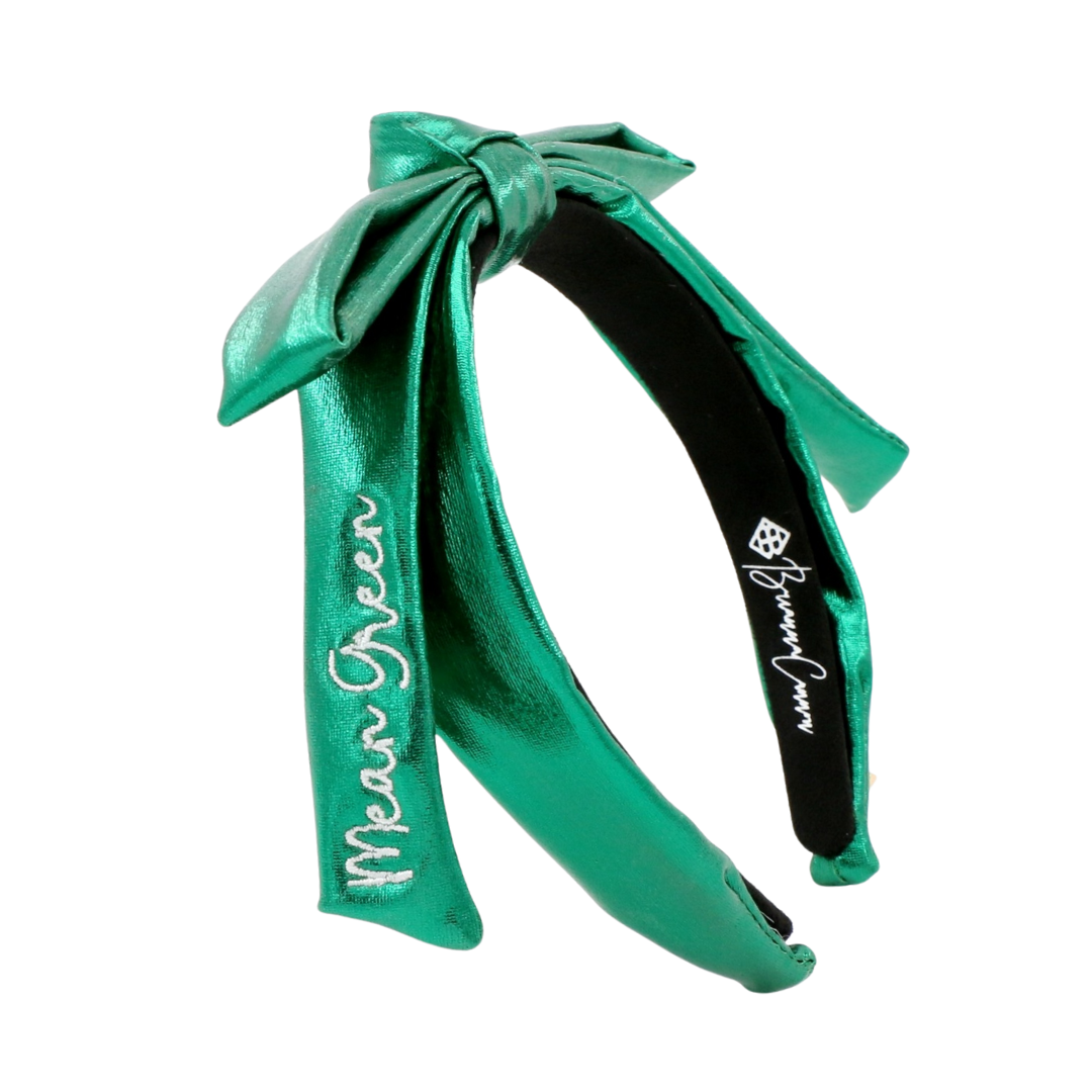 North Texas Green Thin Embroidered Ribbon Bow Headband