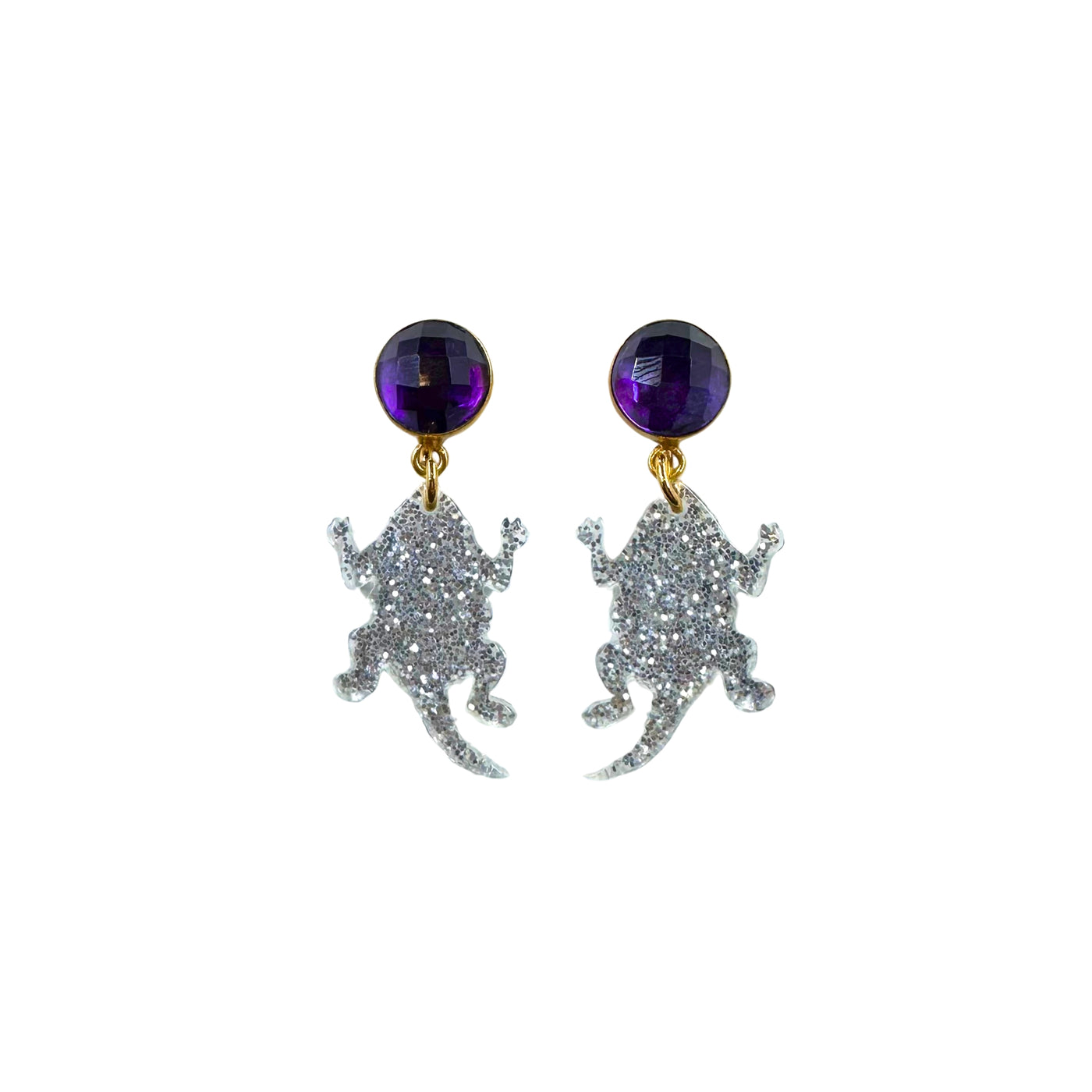 TCU Mini Silver Glitter Horned Frog Earrings