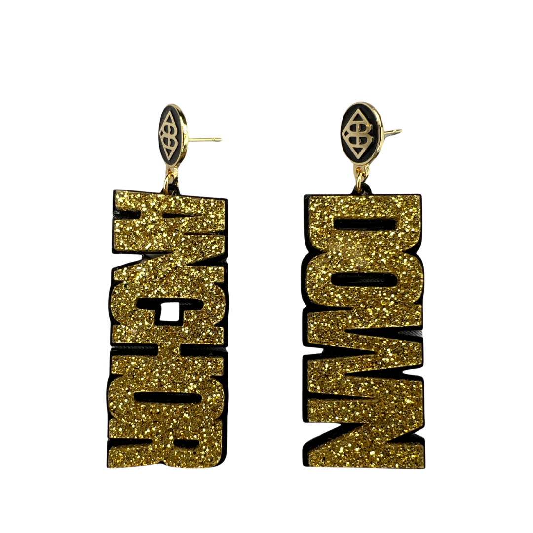 Gold Glitter and Black ANCHOR DOWN Earrings