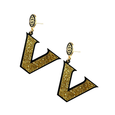 Gold Vandy Logo over Black Earrings