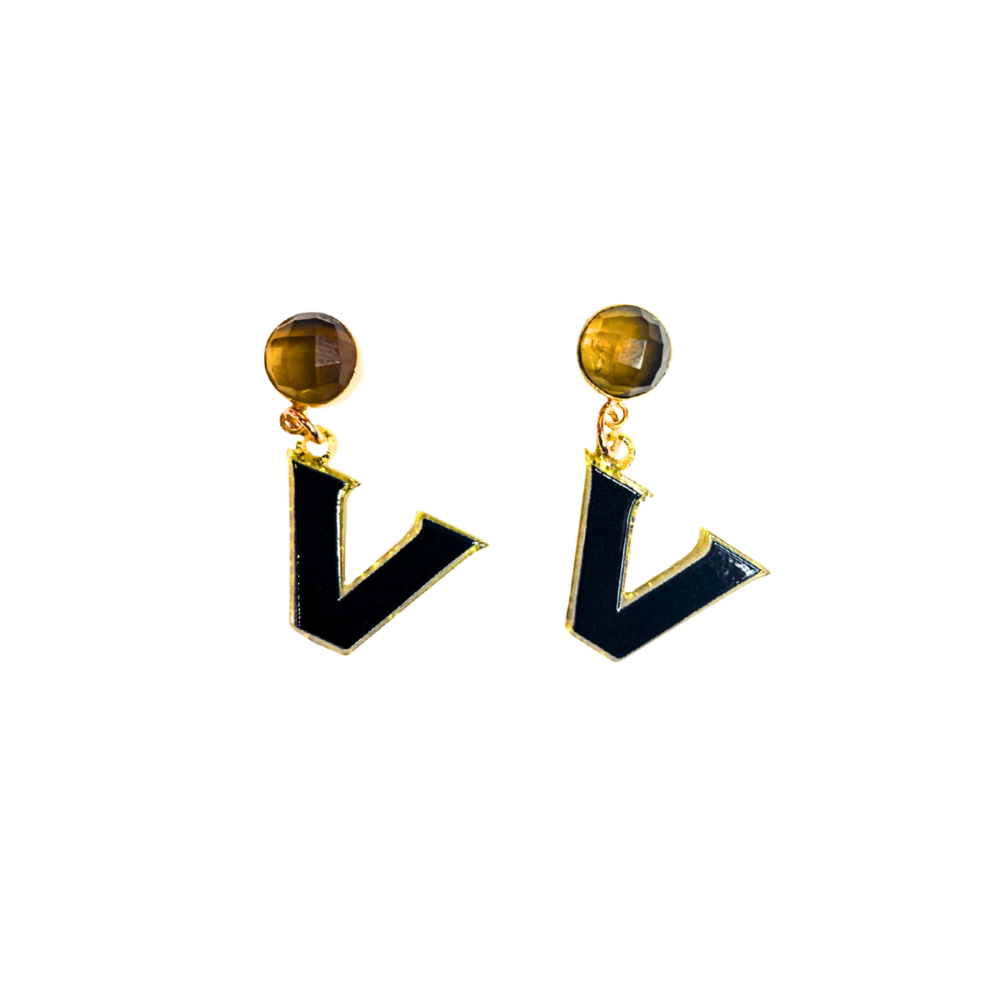 Mini Black and Gold Vandy Logo Earrings