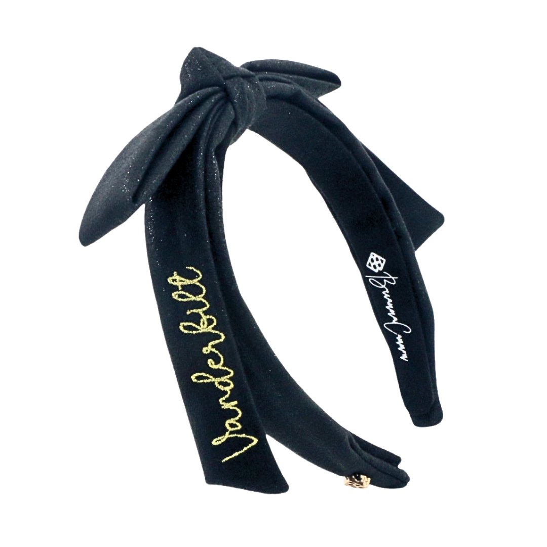 Vanderbilt Black Thin Embroidered Ribbon Bow Headband