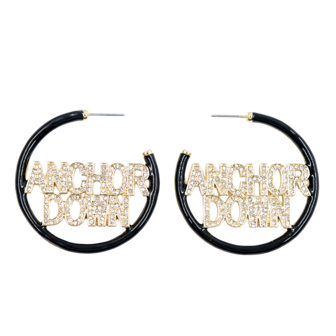 Vanderbilt ANCHOR DOWN Black Pavé Hoop Earrings