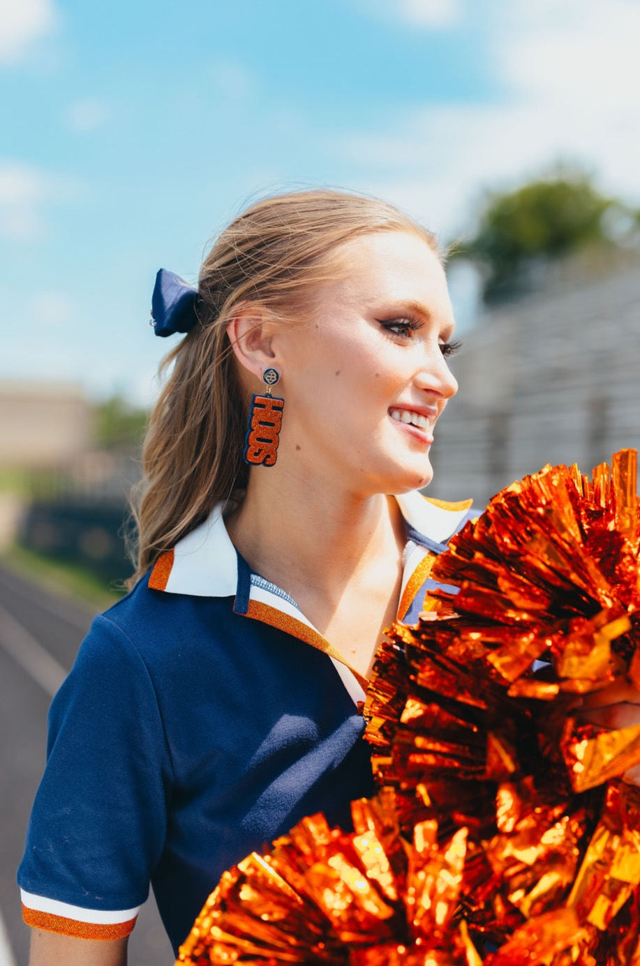 Virginia Orange Glitter and Navy HOOS Earrings