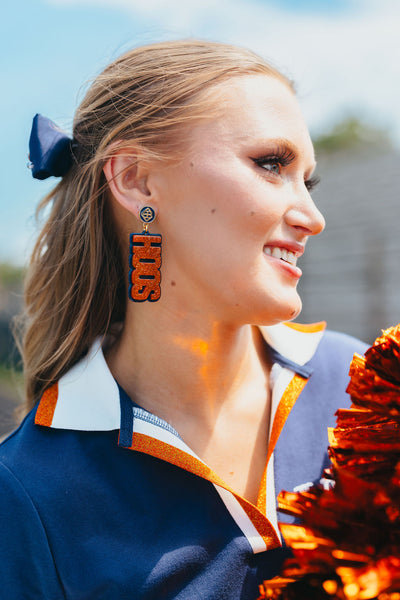 Virginia Orange Glitter and Navy HOOS Earrings