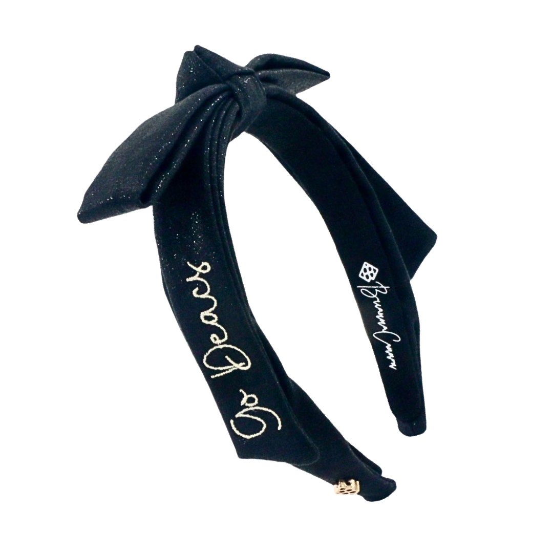 Wake Forest Black Thin Embroidered Ribbon Bow Headband