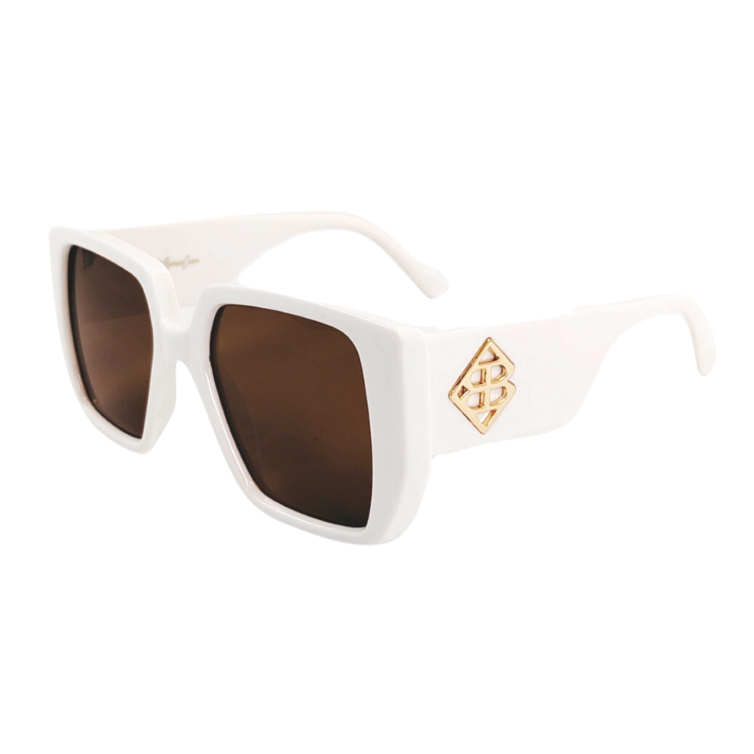 Pure White BC Square Sunglasses with Polarized Lenses