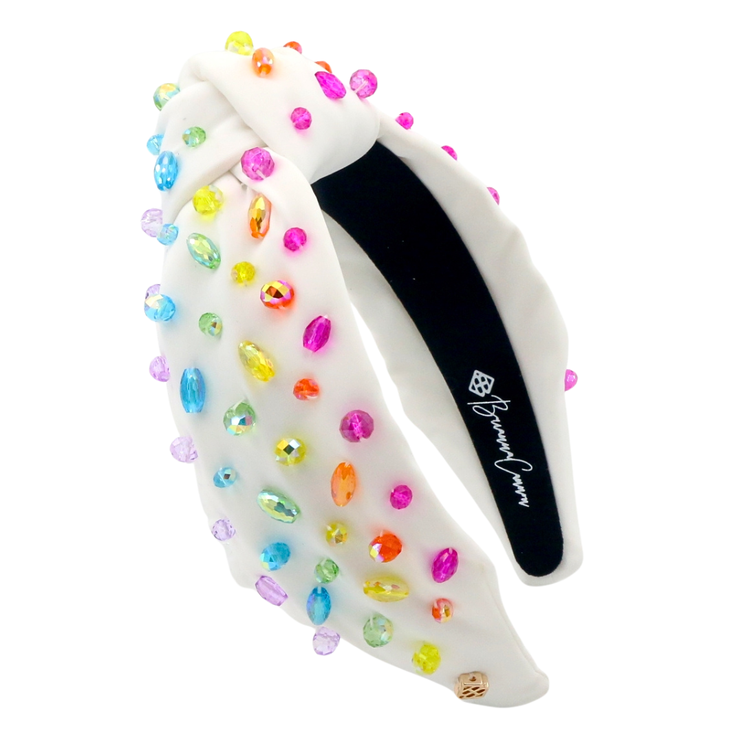 Adult Size White Headband with Rainbow Beads