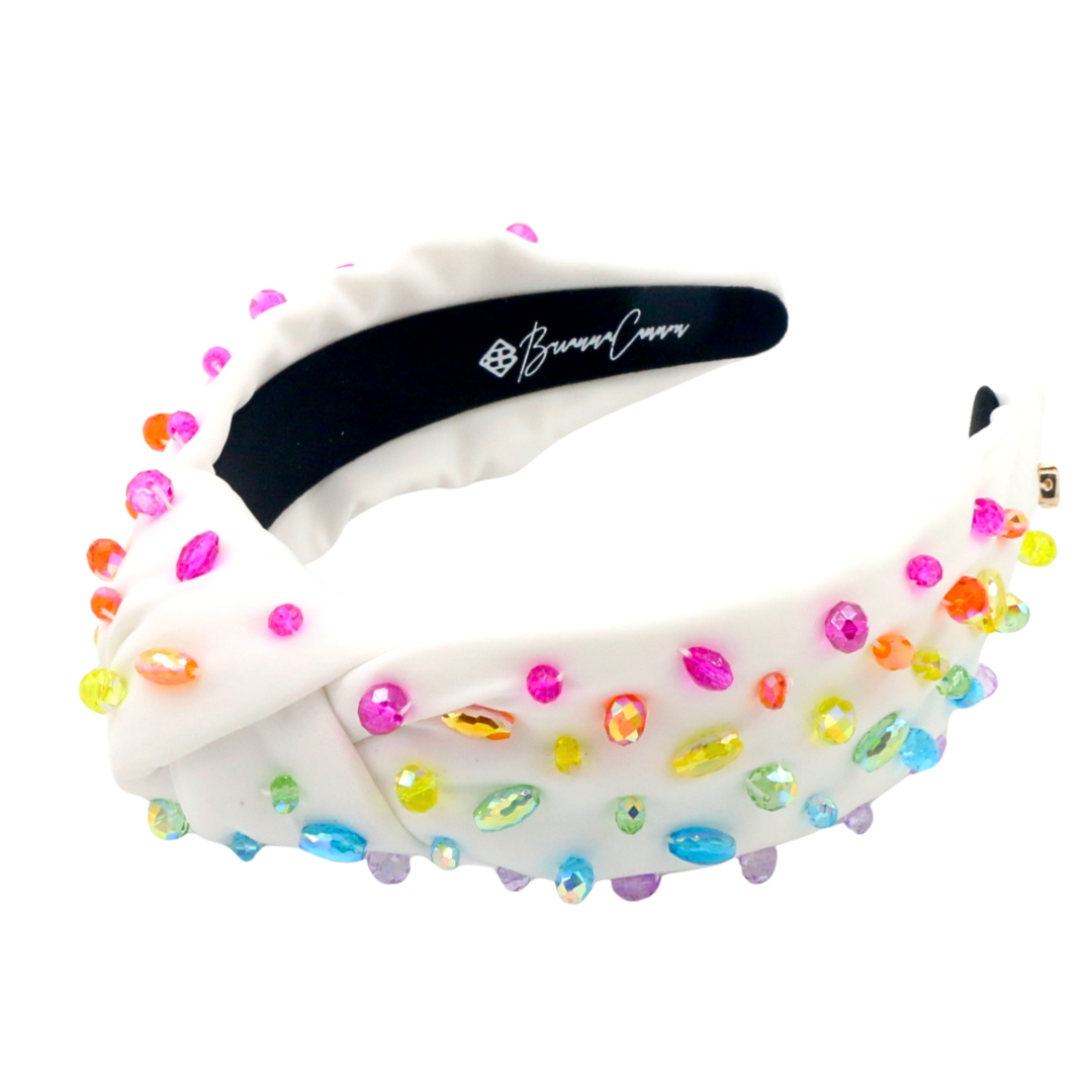 Adult Size White Headband with Rainbow Beads