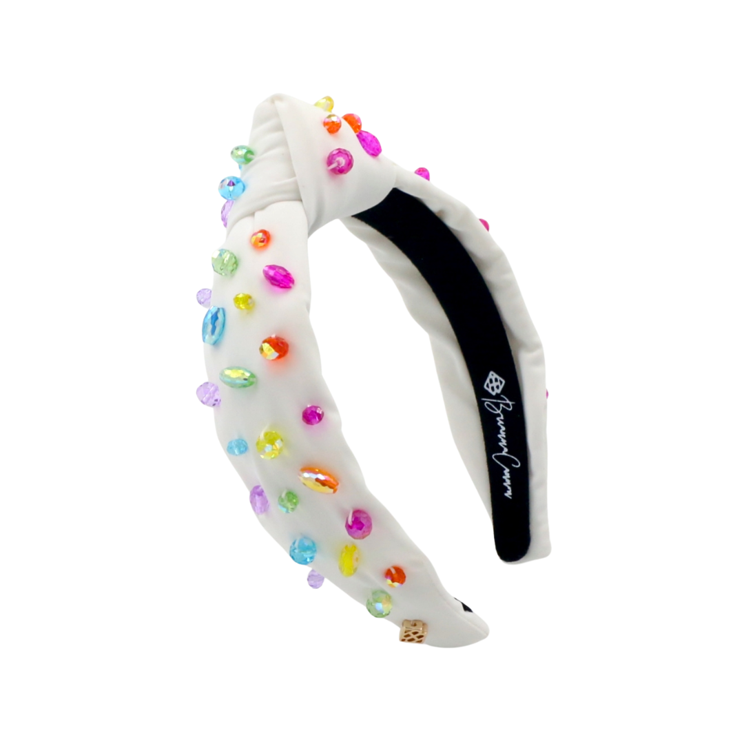 Child Size White Headband with Rainbow Beads