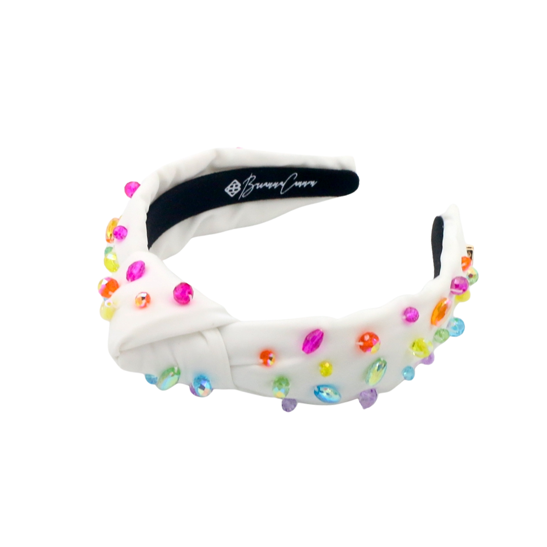 Child Size White Headband with Rainbow Beads