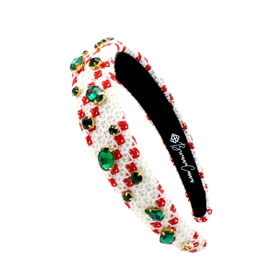 🎁 Thin White & Red Knit Winter Headband With Crystals & Pearls (100% off)