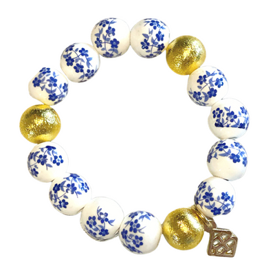 Blue and White Floral Beaded Brianna Bracelet
