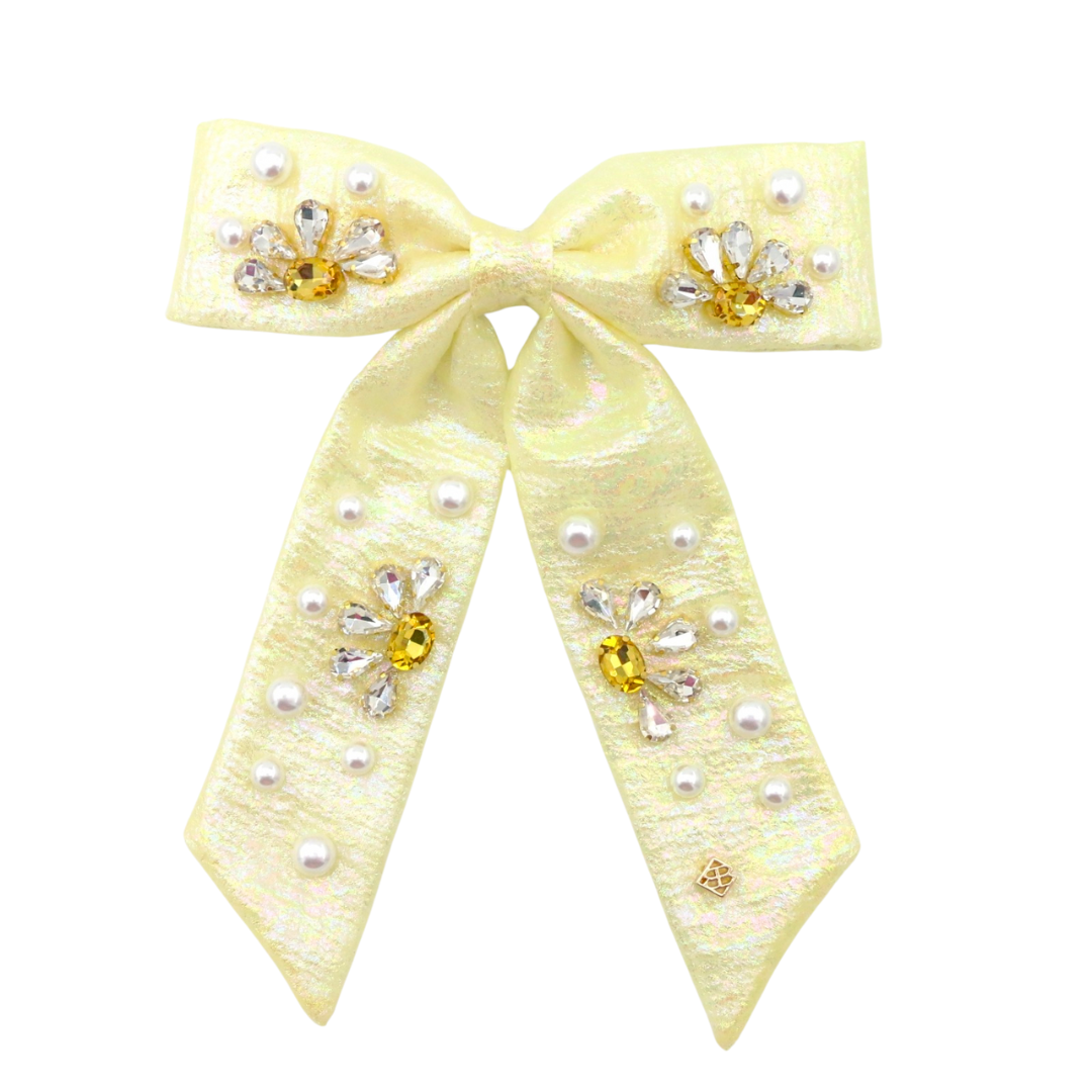Yellow Shimmer Daisy Bow Barrette