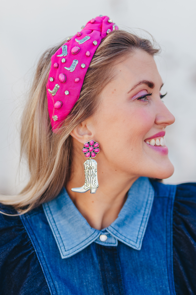 Let's Go Girls Boot Earrings in Pink