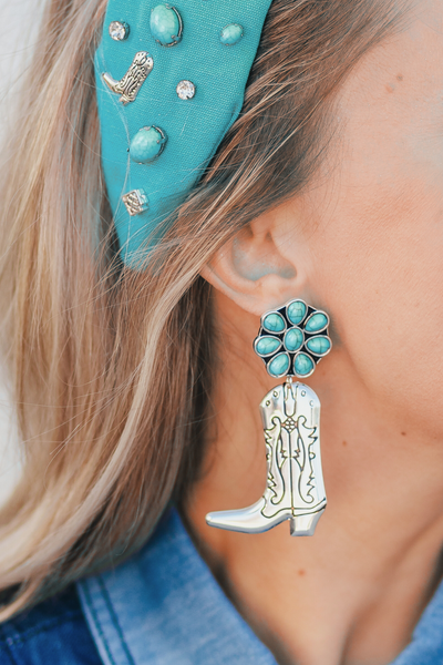 Let's Go Girls Boot Earrings in Turquoise