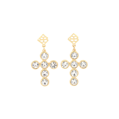 White Crystal Cross Earrings