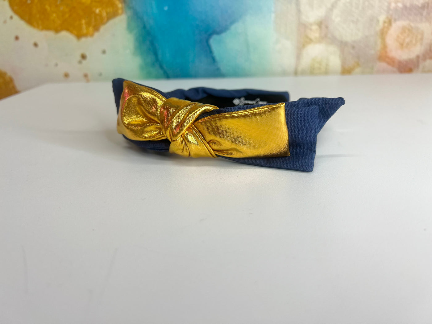 Child Size Navy and Gold Side Bow Headband