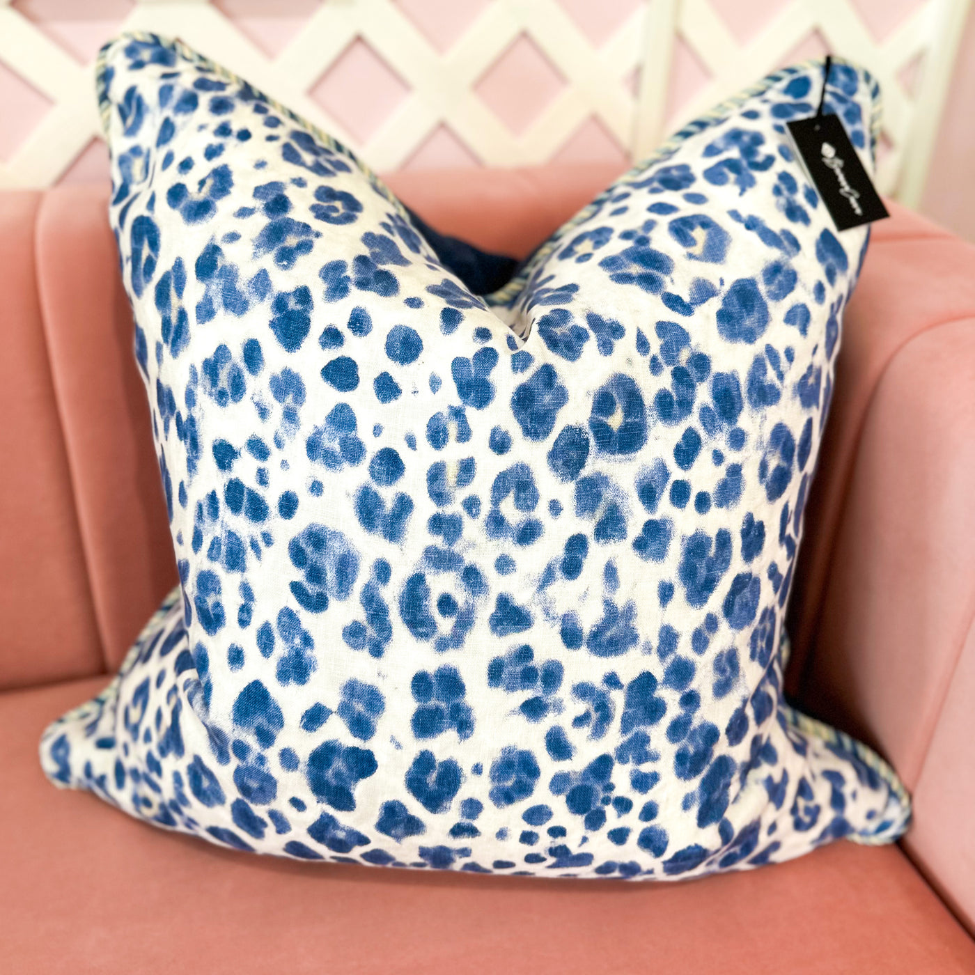 Thibaut Designer Pillow Cover - Panthera in Navy with Blue Ombre Cord
