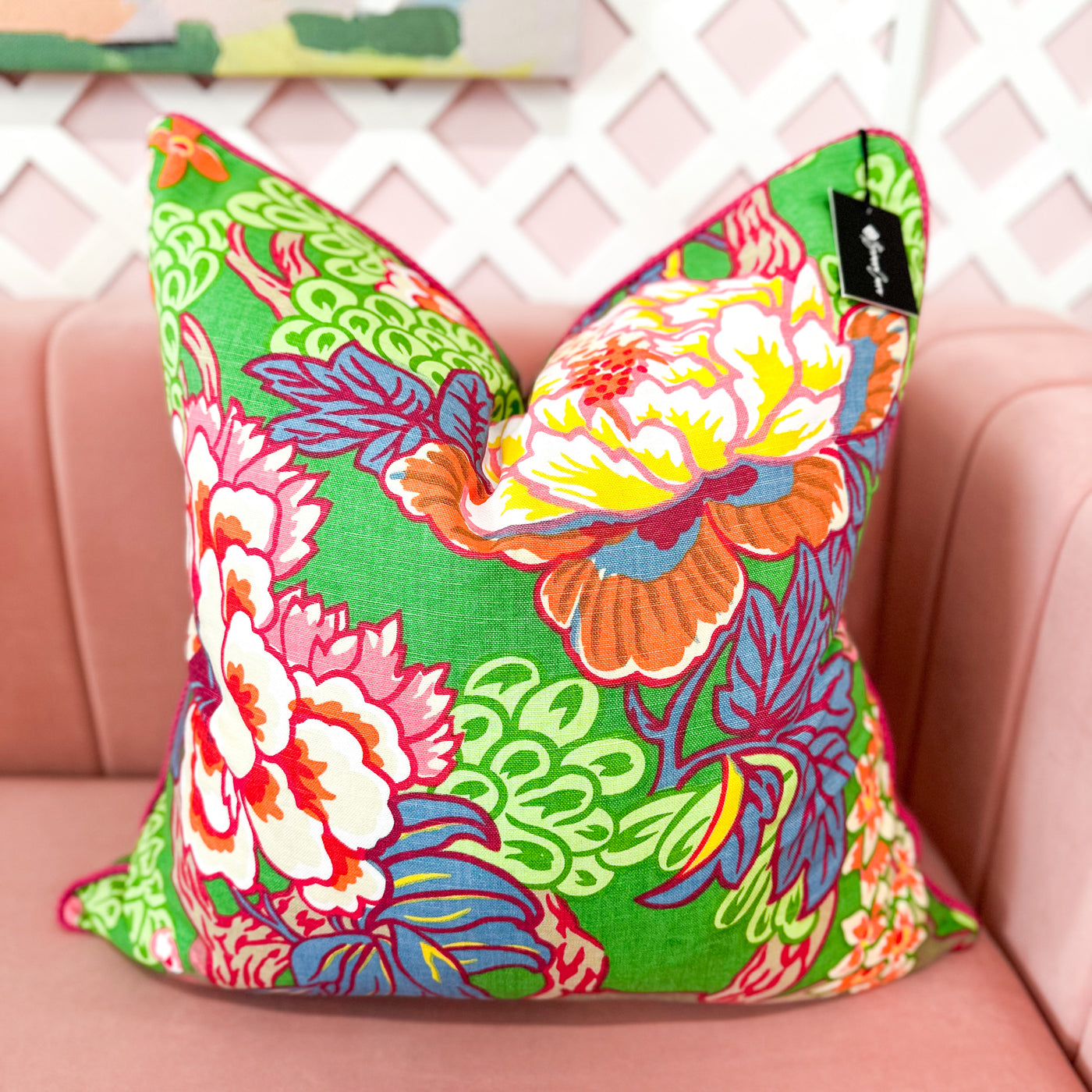 Thibaut Designer Pillow Cover - Honshu in Green with Crosby Cord