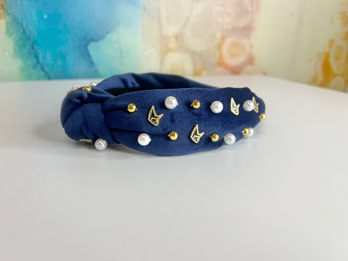 Child Size Navy PCA Charm Headband with Gold Beads