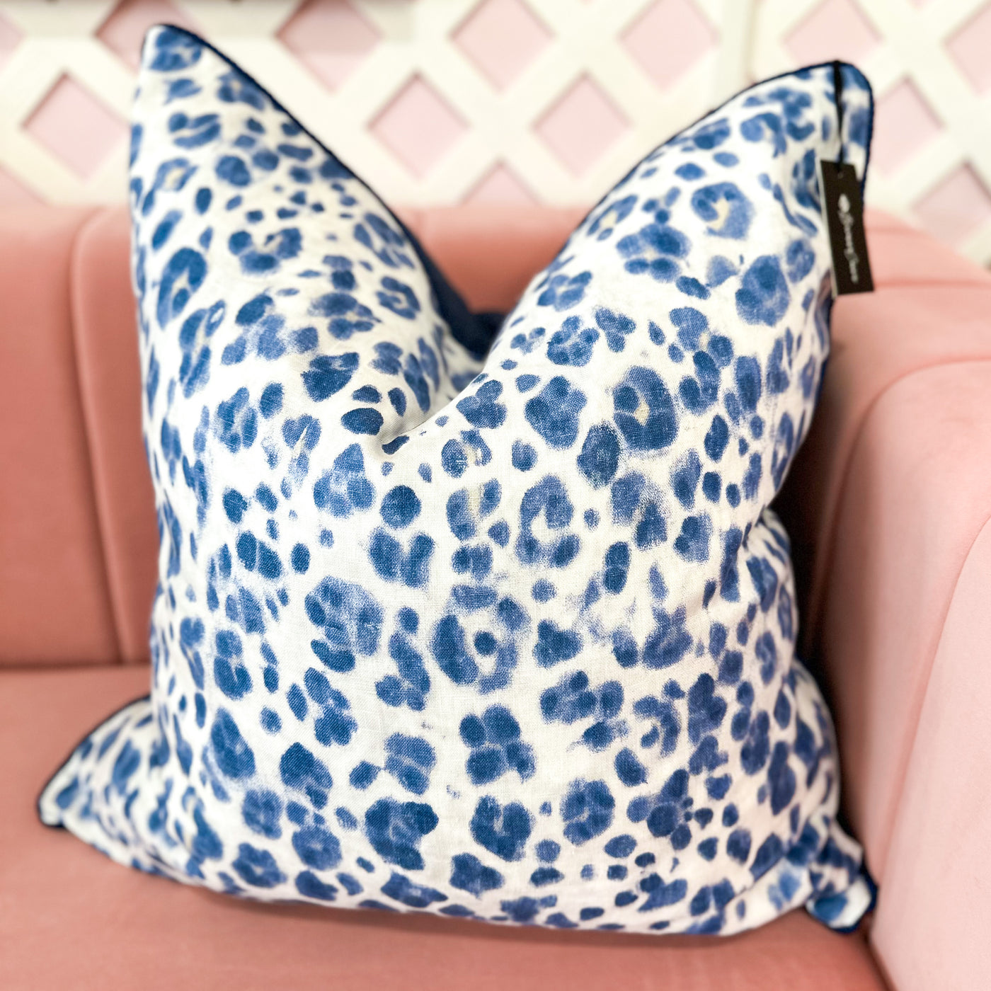 Thibaut Designer Pillow Cover - Panthera in Navy with Navy Cord