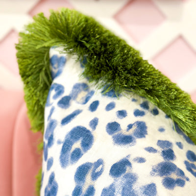 Thibaut Designer Pillow Cover - Panthera in Navy with Green Brush Trim