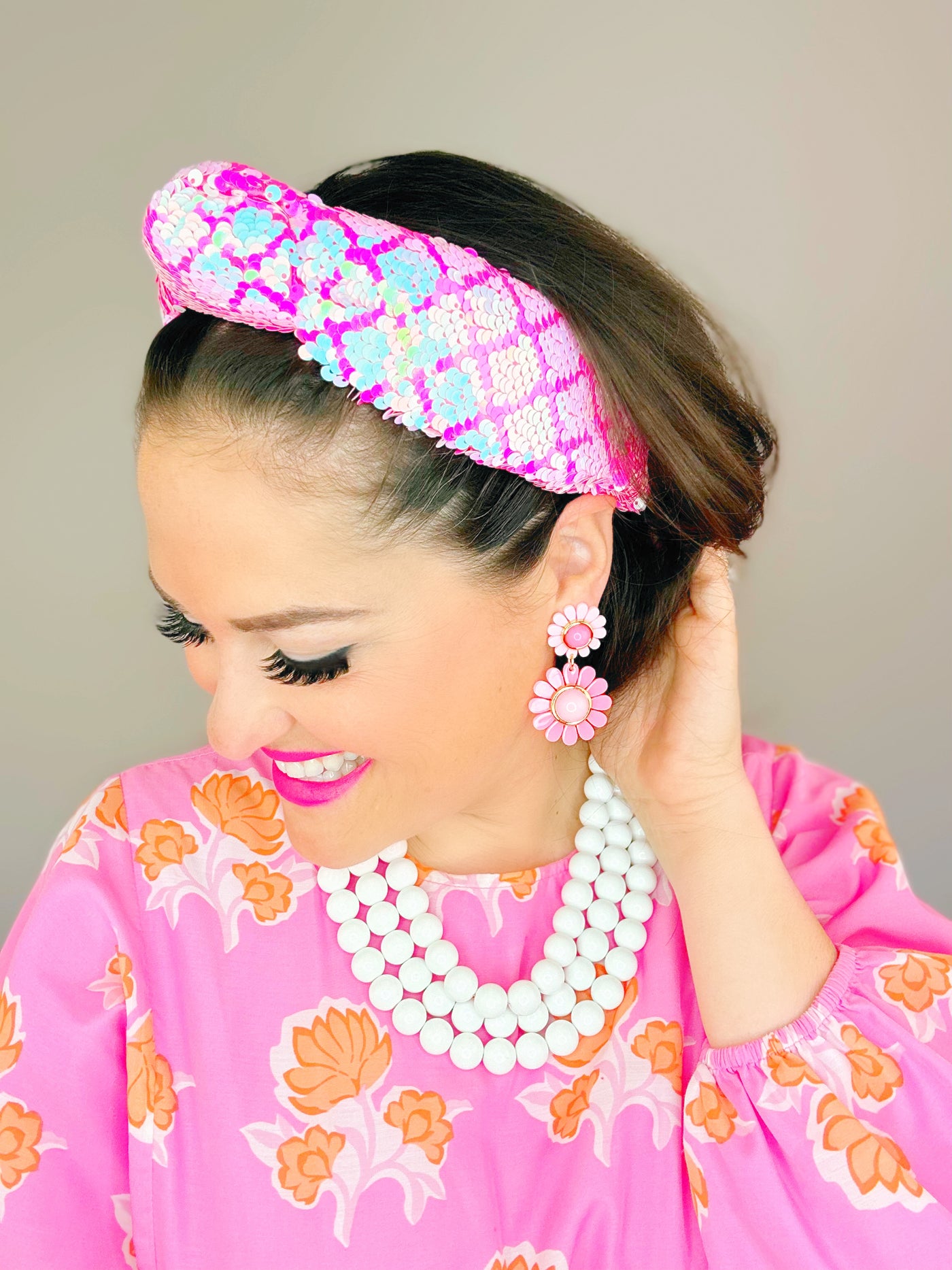 Adult Size Hot Pink Iridescent Sequin Headband