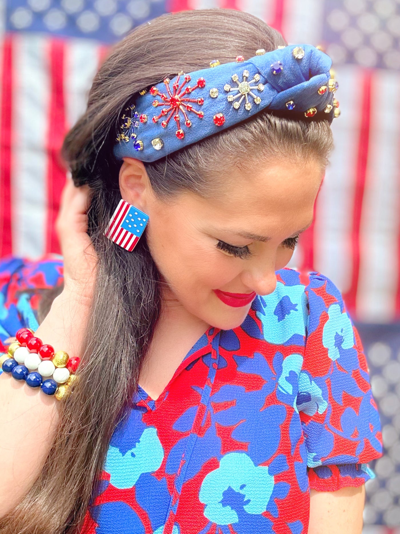 American Flag Earrings with Crystal Stars