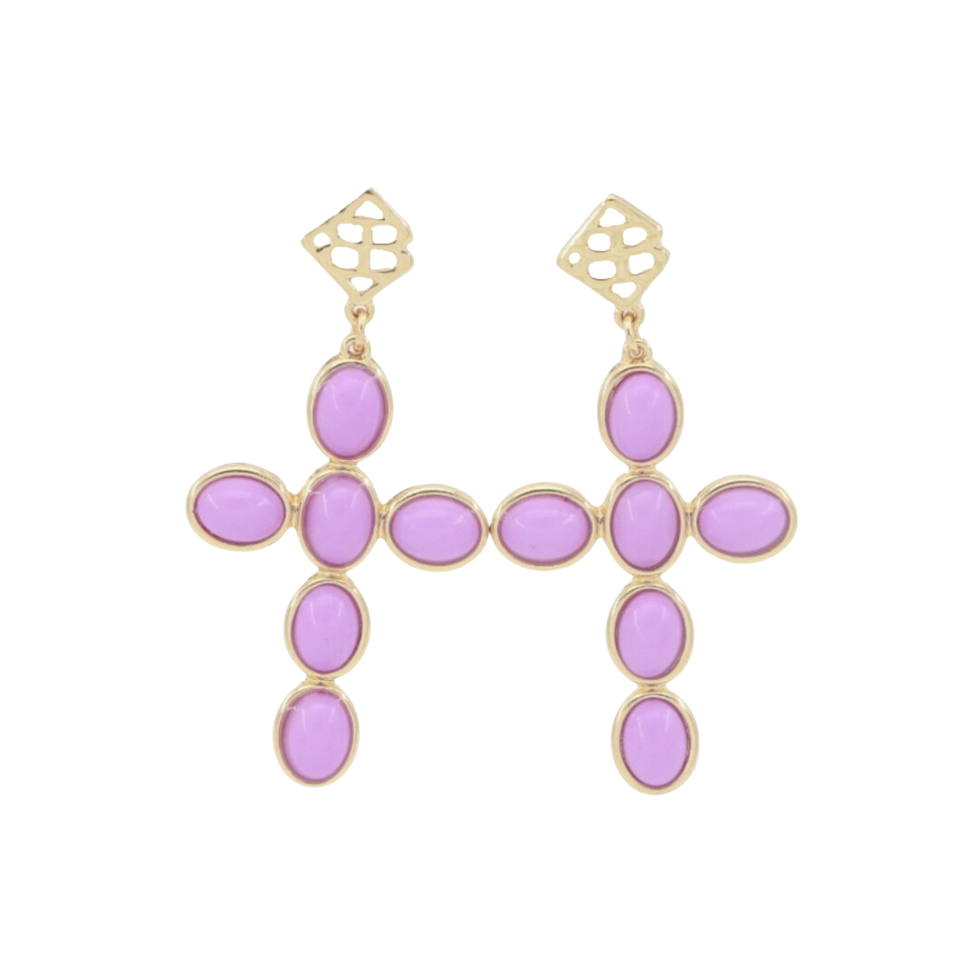 Lavender Cabochon Cross Earrings