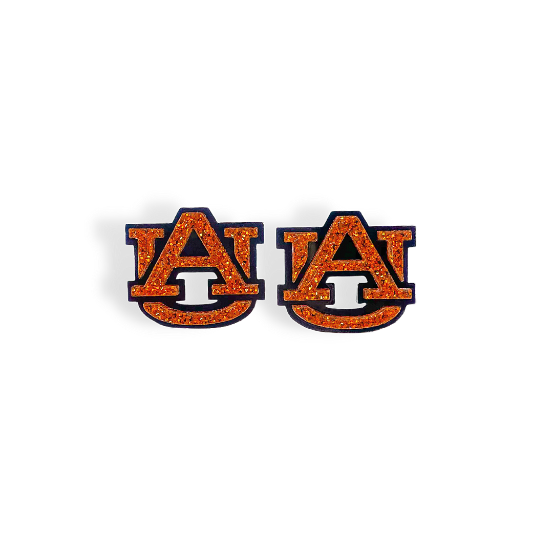 Orange Glitter and Navy AU Logo Studs