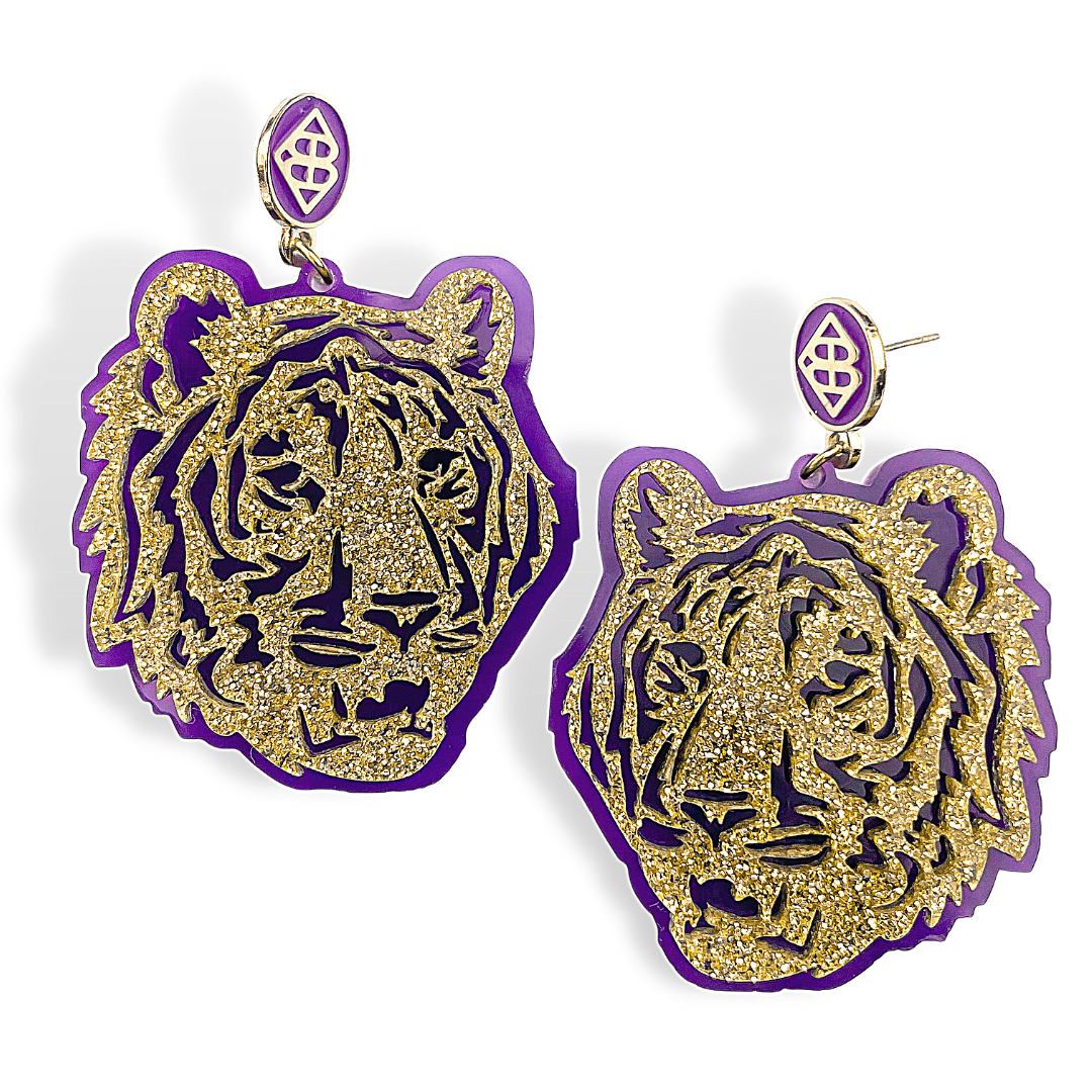 Gold Glitter and Purple Tiger Earrings