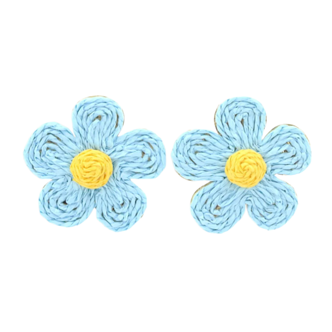 Light Blue Raffia Daisy Earrings – Brianna Cannon