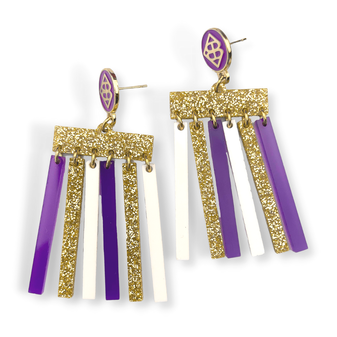 Purple, Gold, and White Mod Dangle Earrings
