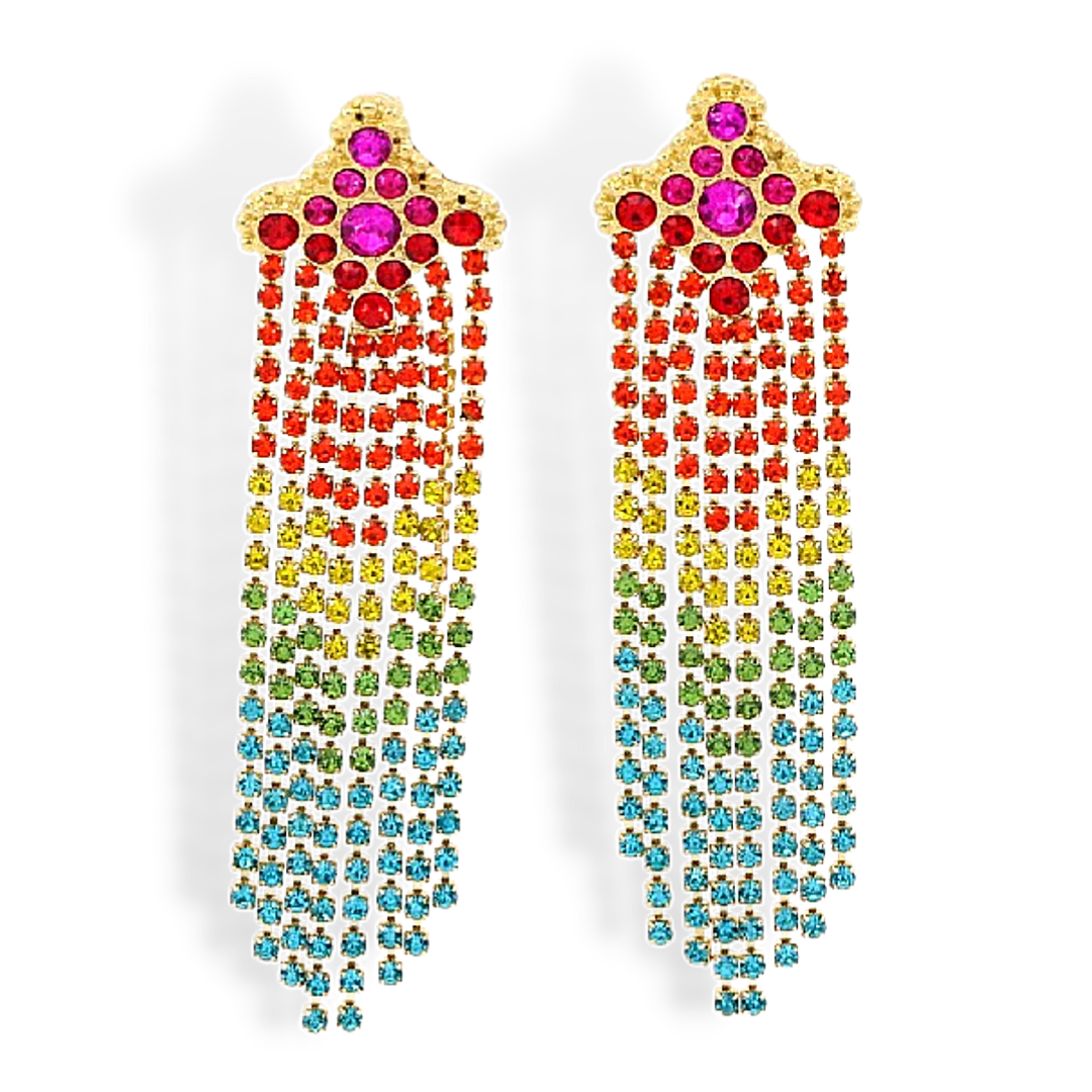 Rainbow Ombre Crystal Cascade Earrings
